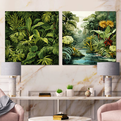 «Rainforest Jungle Plants Landscape I - Jungle», ensemble de 2 reproductions d'art sur métal
