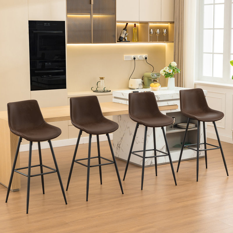 Tabouret de comptoir moderne en similicuir, Tabouret de bar (siège d'une hauteur de 28 po), 4, Tanné