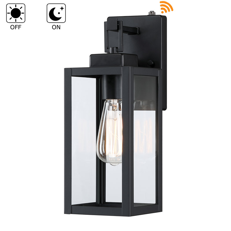 1-Light Matte Black Outdoor Wall Lantern with Dusk to Dawn, 14.1" H x 5" W x 5" D