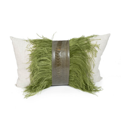 Linen Lumbar Pillow with Ostrich Feather Trim