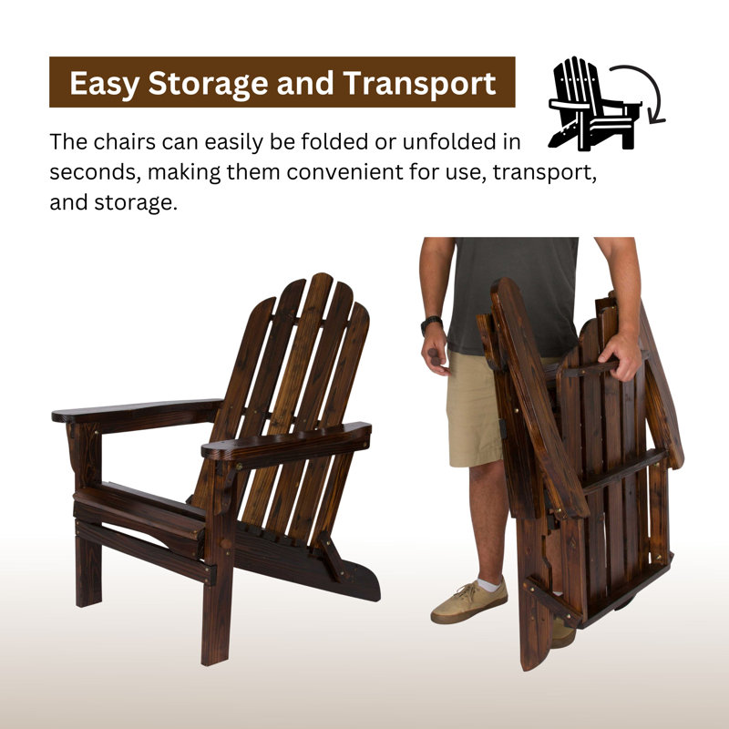 Breeona Solid Wood Folding Adirondack Chair, Burnt Brown