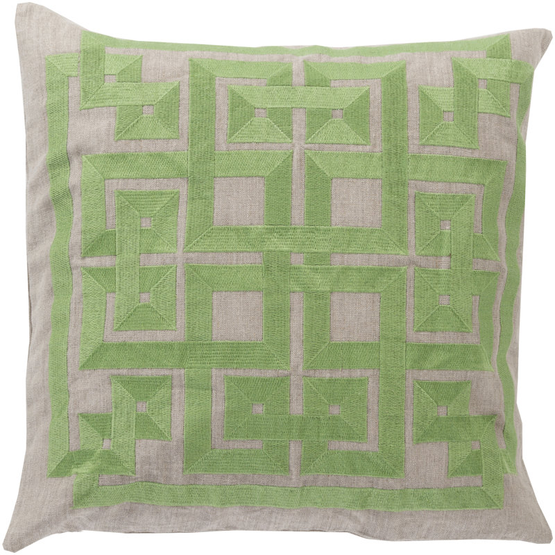 Housse de coussin en lin Gramercy, 22 po x 22 po, Vert gazon / Gris clair