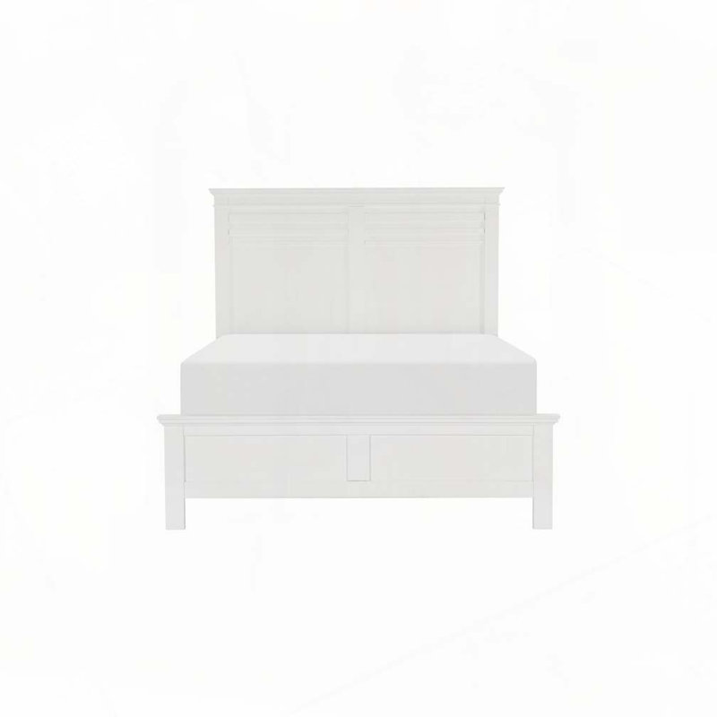 Lit à panneau avec tête et pied de lit en bois, Blanc, Grand lit