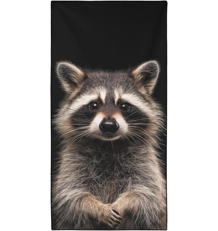 Serviette de plage Raccoon surdimensionnée 32 po x 63 po, imprimé animal de la forêt réaliste, serviettes en microfibre fines et légères à séchage rapide sans sable pour le camping de plage