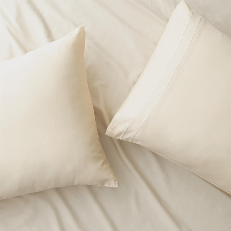 Ensemble de draps pour lit simple, 300 fils luxueux, très doux, draps rafraîchissants, poche profonde jusqu'à 15 po, draps en satin à broderie double 3 pièces (simple, blanc ivoire)