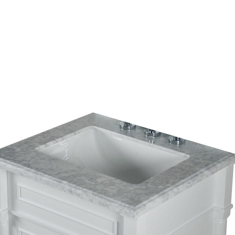 24” Single Vanity With White Carrara Marble Top, White