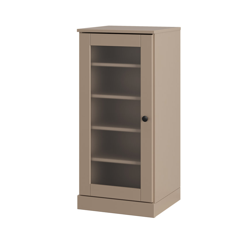 Armoire de rangement 100% en bois massif avec porte étroite en verre dépoli avec tablettes réglables, rangement empilable peu encombrant, l 16,5 po x H 35,75 po