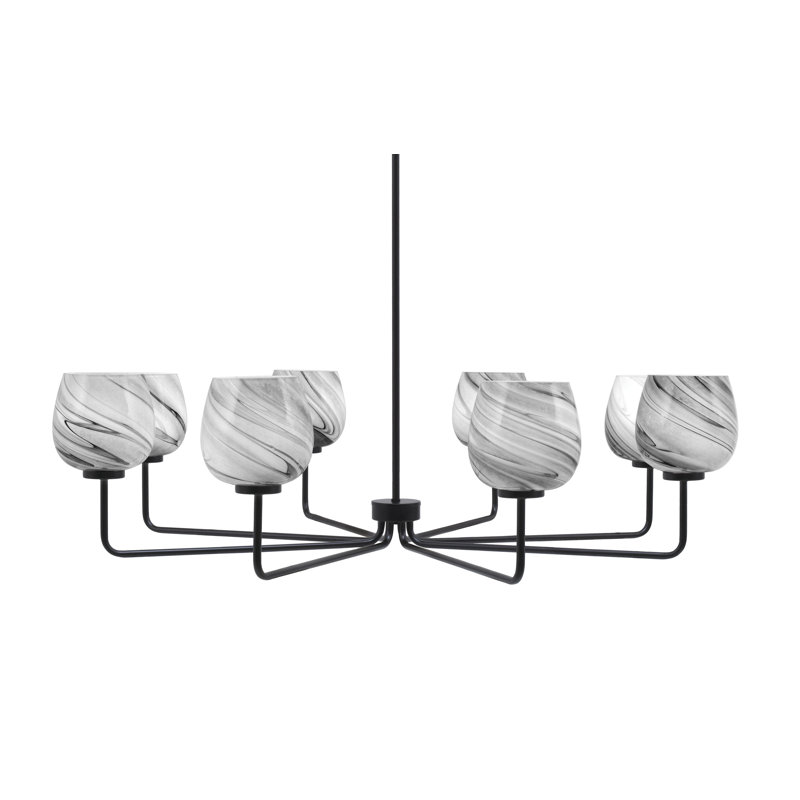Lustre 8 lumières Amarmula, finition noir mat, verre tourbillon onyx 6 ", Noir