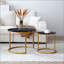 Ensemble de 2 tables basses gigognes à plateau noir avec cadre doré, rondes et tables en bois à motif de marbre, salon, chambre à coucher, appartement, table de chevet simple industrielle moderne-121069505-121069509-121069511