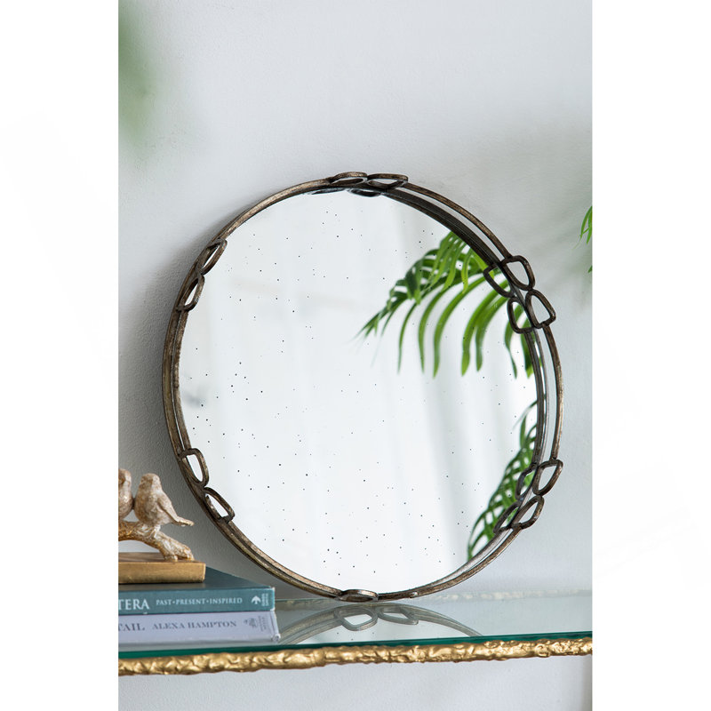 Grand plateau miroir argenté D18x2 "Valentina, H 2 po x l 18 po x P 18 po