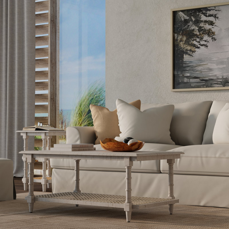Table basse Elegant White 24 x 42 x 18 pouces avec rangement ouvert, Blanc délavé