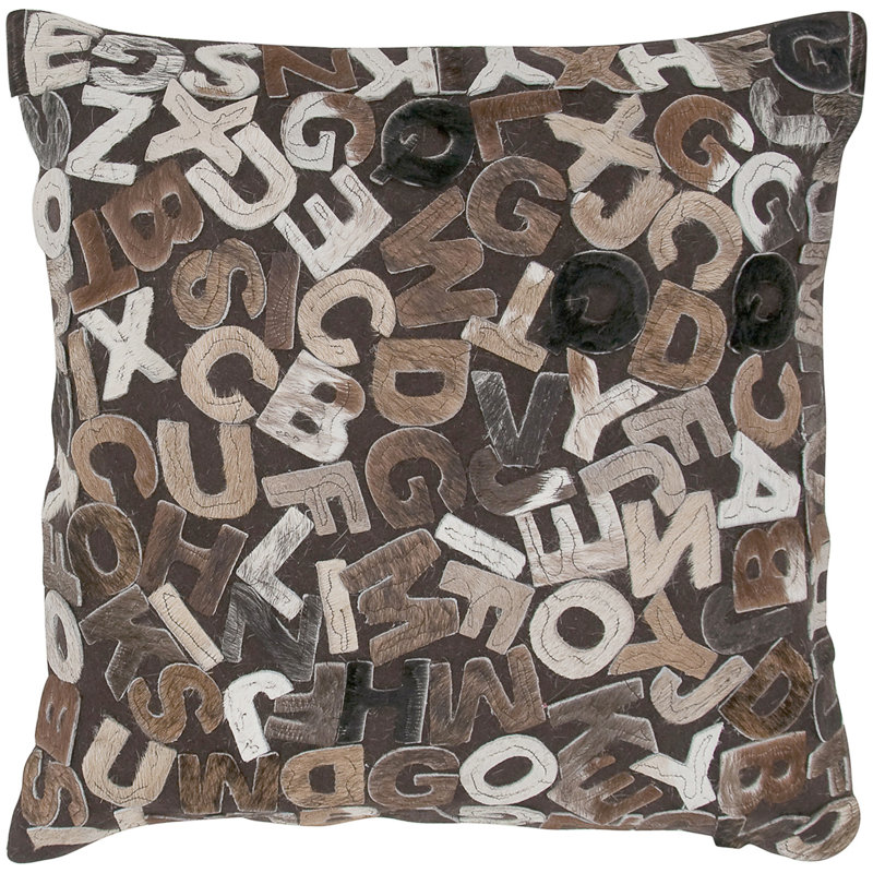 Housse de coussin en cuir avec plumes, Mélange naturel