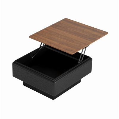 31" Mid-Century Modern Lift Top Coffee Table, Square Living Room Center Table with Hidden Storage, Black & Brown Two-Tone Design
