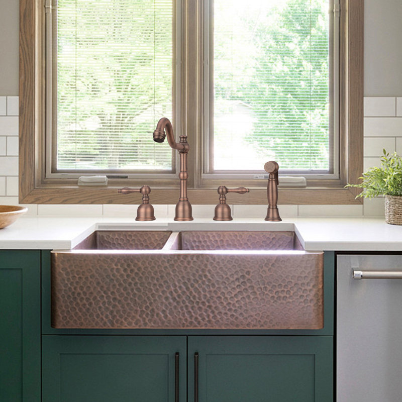 Antique Bronze Double Handle Kitchen Faucet with Side Spray