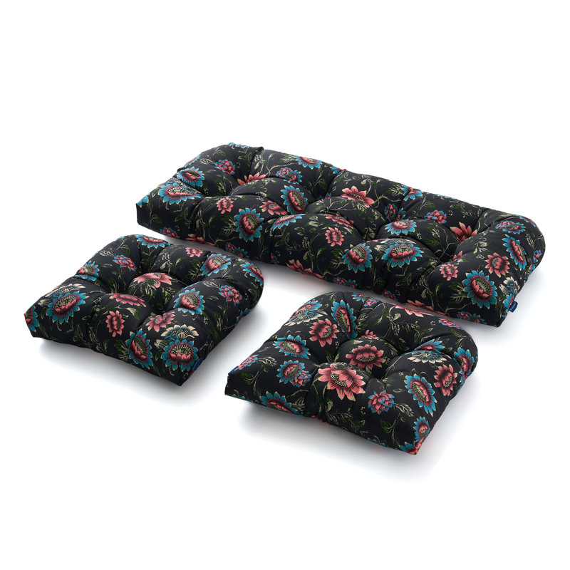 Coussin de siège / dossier d'extérieur 3 pièces Red Barrel Studio®, Brun / rouge / bleu floral