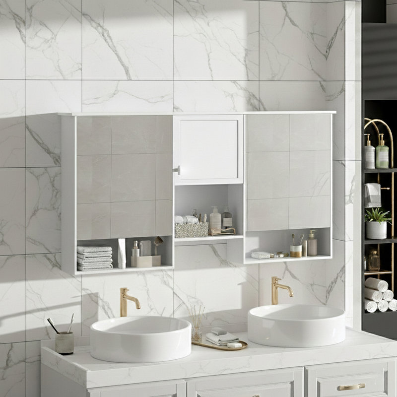 Armoire de salle de bain murale à miroir avec tablette réglable et charnières à fermeture douce