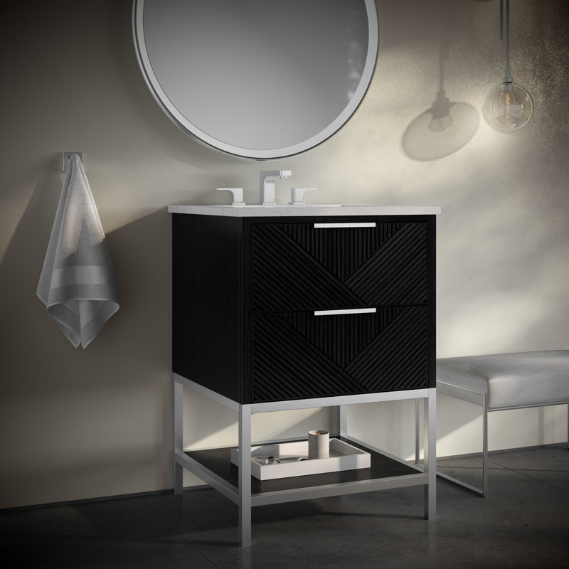Diamond 24'' W Single Vanity, Charcoal Black, Calacatta Quartz, Brushed Nickel