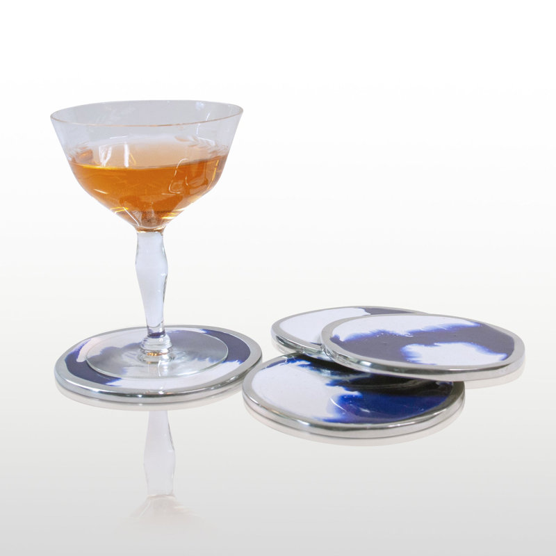 Aquos Aluminum Round 4 Piece Coaster Set