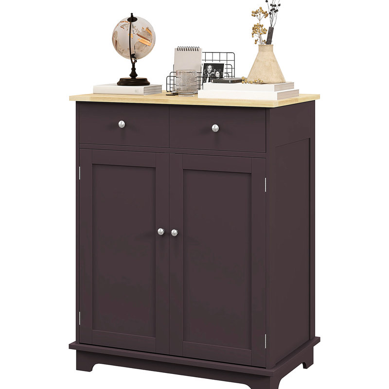 Buffet moderne avec comptoir en bois massif - armoire de rangement pour cuisine 2 tiroirs, portes, tablette réglable