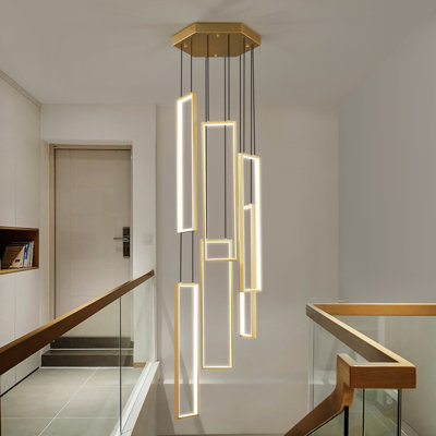Luminaire suspendu moderne à hauteur ajustable Luminaires suspendus à DEL Anneaux Lustre rectangulaire Escalier Grand lustre Hall d'entrée Îlot de cuisine Hall d'entrée Lustres à haut plafond