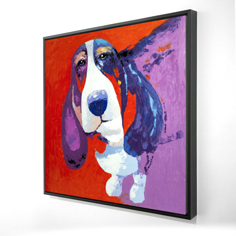 Abstract Colorful Basset Dog - Retro Framed Canvas Decor