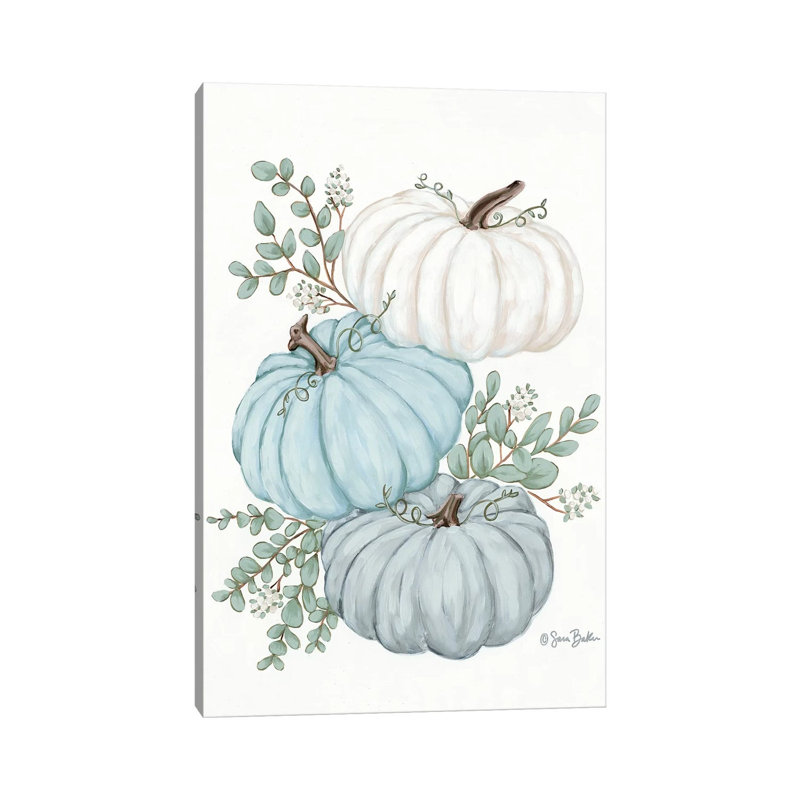 Pumpkin Trio par Sara Baker - reproduction d'art, H 26 po x l 18 po x 1,5 po, Toile tendue, Aucun mat