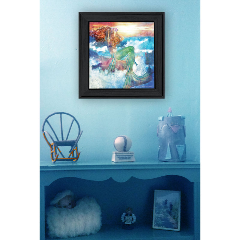 «Sunset Mermaid», art mural encadré pour salon, impression encadrée par Bluebird Barn Group, Noir