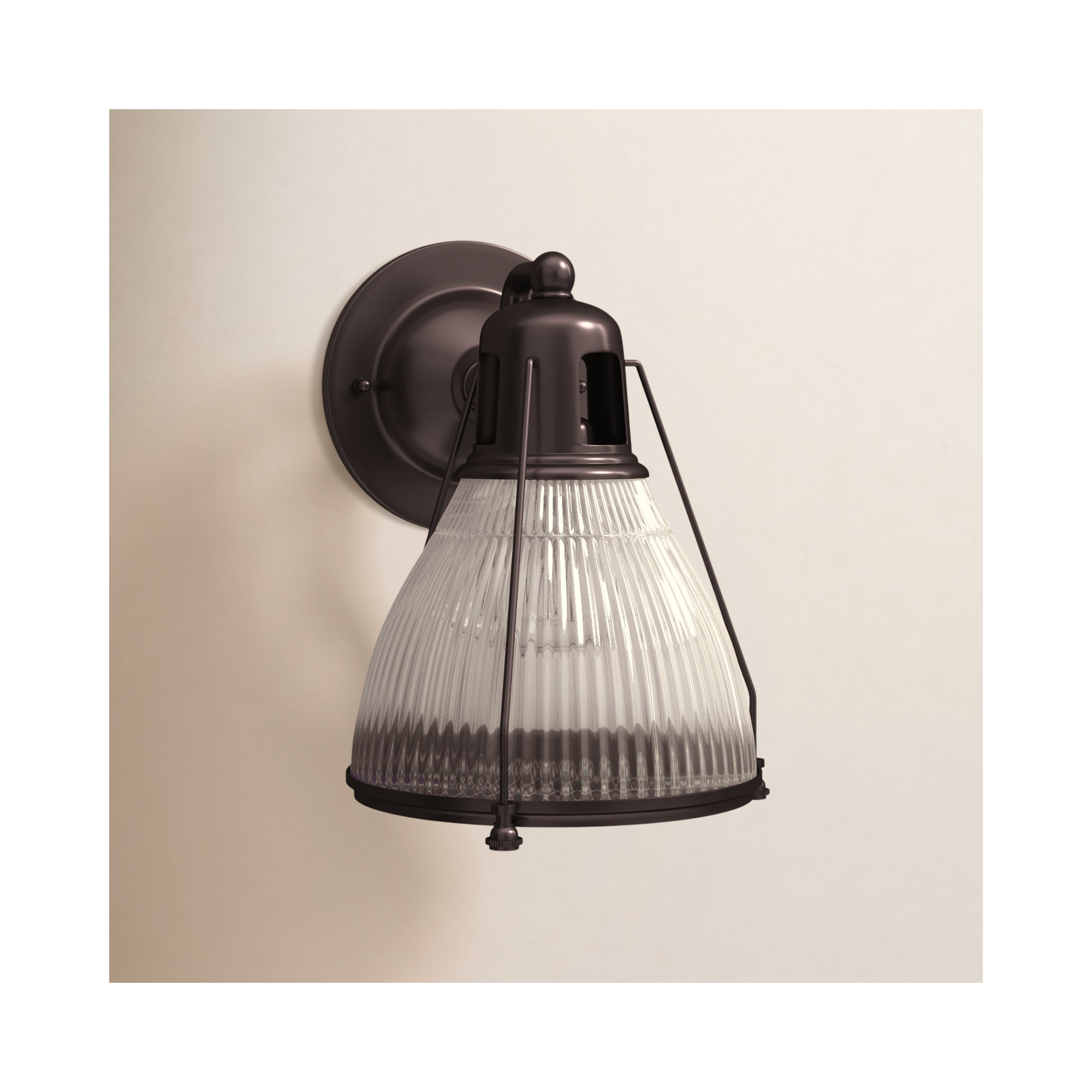 Single Light Glass Steel Dimmable Armed Sconce, Old Bronze
