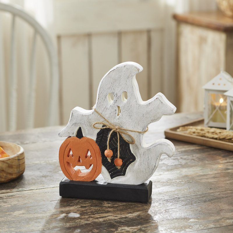 Fantôme en bois Spooky Jack-O-Lantern 9,25 x 8 x 2