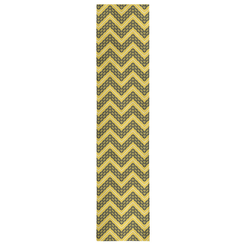 Stephenie Classic Hand Drawn Chevron Table Runner, 16" x 90", Butter Yellow/Black