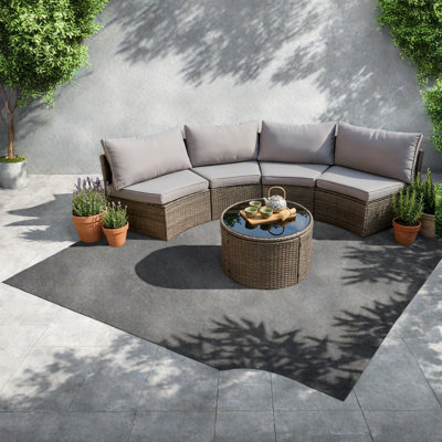 Canapés de patio durables en métal, ensemble rond en demi-lune contemporain pour le jardin