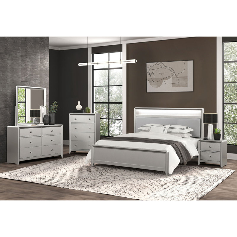 Luxueux commode 1 pièce nickel brossé sur poignées 4 tiroirs à queue d'aronde anglaise avec glissières en métal finition champagne