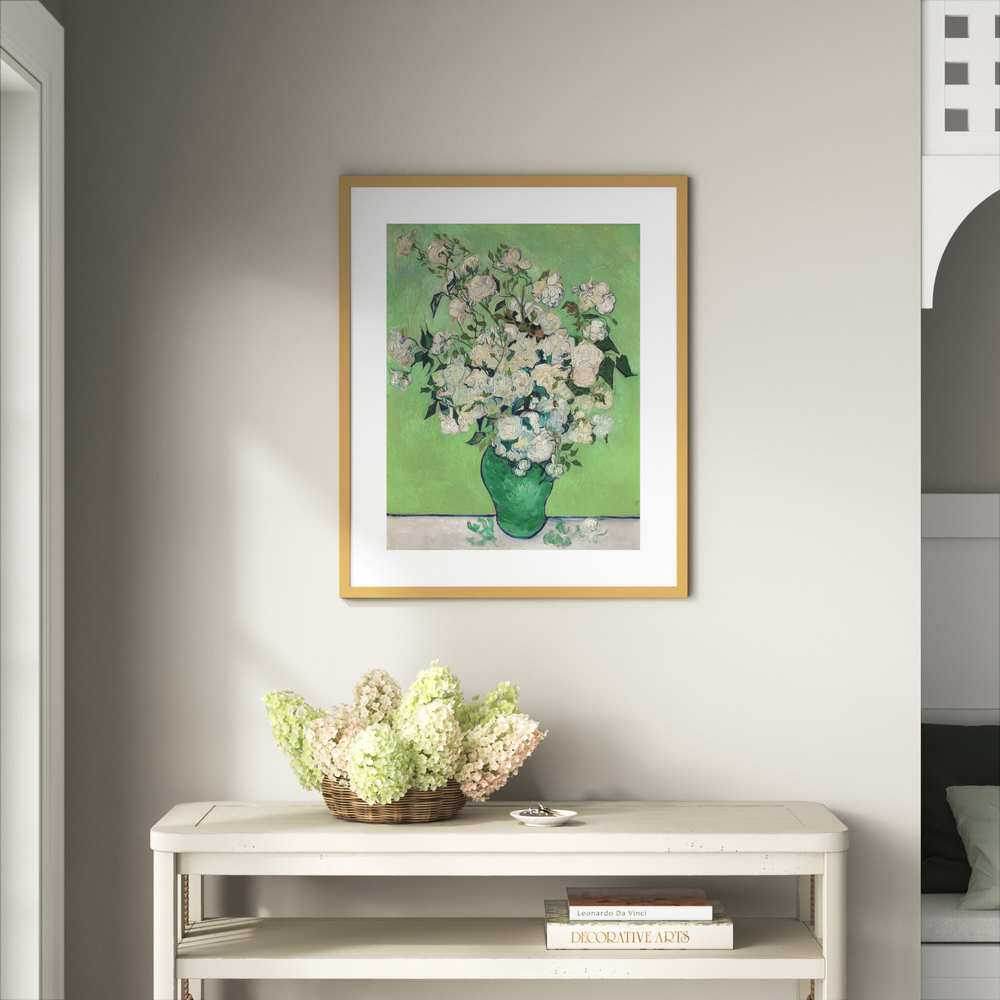 Roses by Vincent Van Gogh, 33.07" H x 27.32" W x 0.88" D, Gold