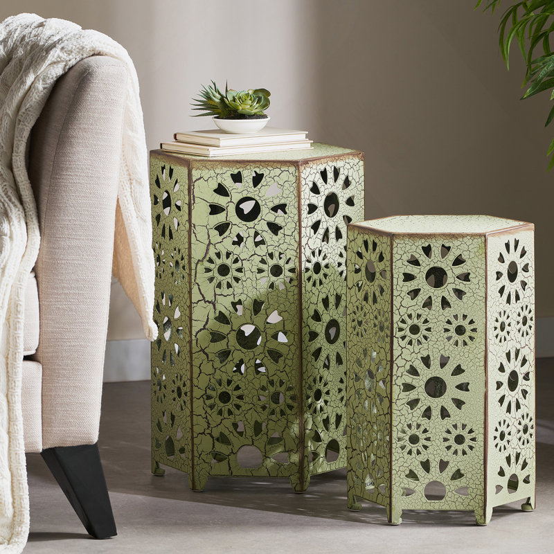 Table d'appoint d'extérieur Eliana, 2 pièces, Vert
