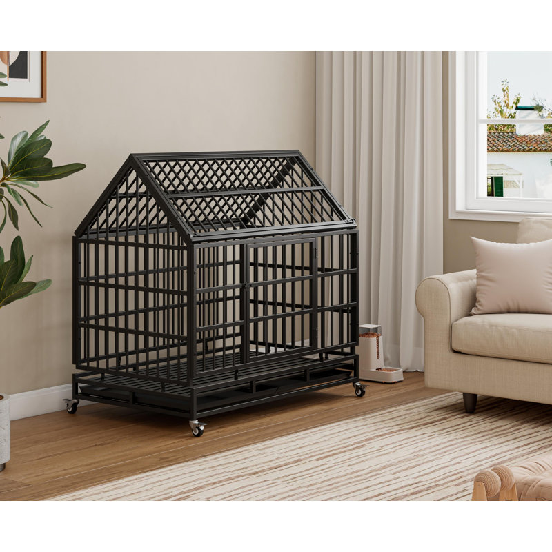 Cage pliante en métal pour grand et moyen chien, cage avec toit pointu et plateau amovible