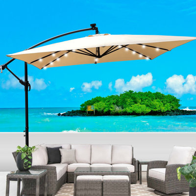 Parasol d'extérieur carré 2,5X2,5M avec lumières solaires, solidité de la couleur jusqu'au niveau européen standard 4, pour terrasse, cour arrière, piscine 2,5X2,5M avec éclairage à DEL, eau, patio, abat-jour
