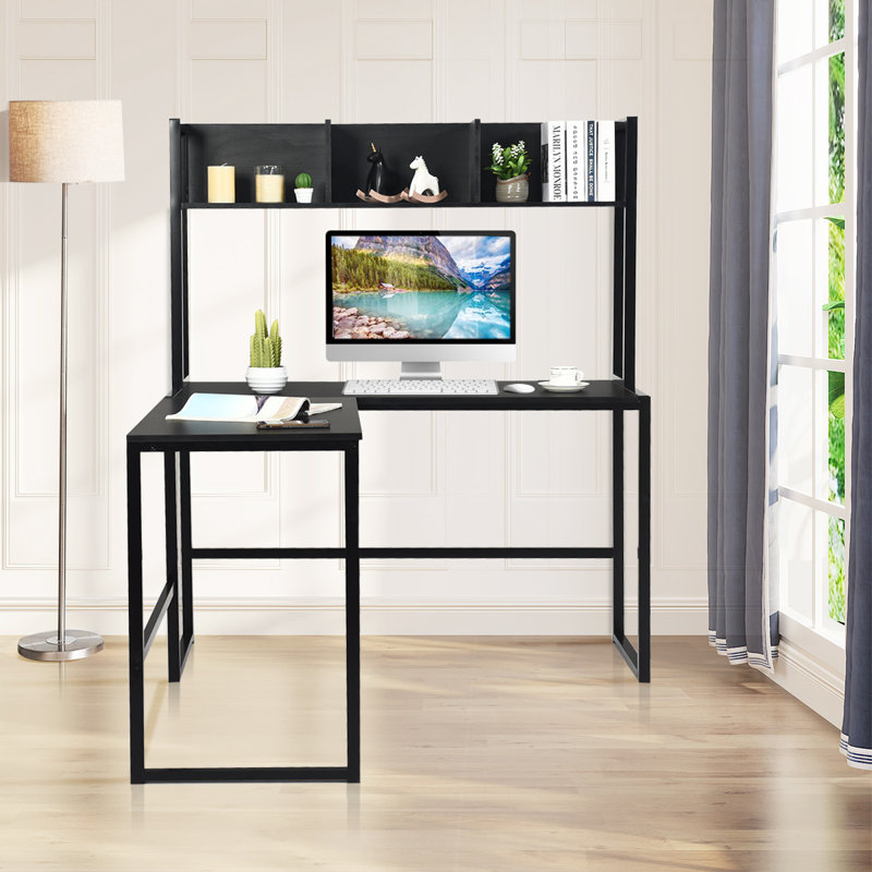 Orelia L-Shaped Iron Writing Desk, Black