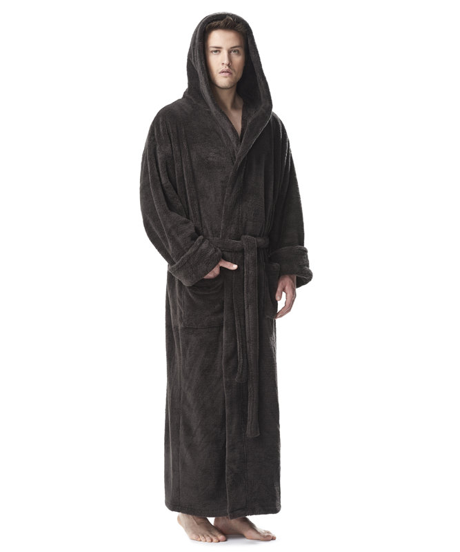 Peignoir en molleton pour cheville avec poches et capuche, Anthracite, P / M
