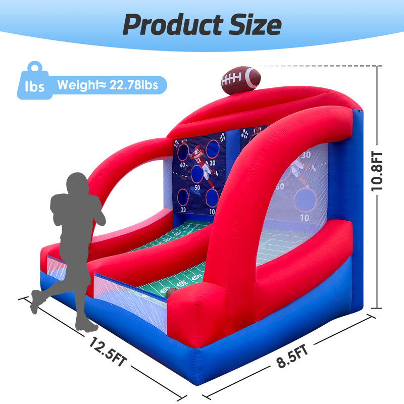 Jeux de carnaval gonflables avec 4 balles - Jeu de cible de soccer, jeu de lancer interactif avec souffleur intégré, installation rapide pour les fêtes intérieures/extérieures et divertissement sur la pelouse