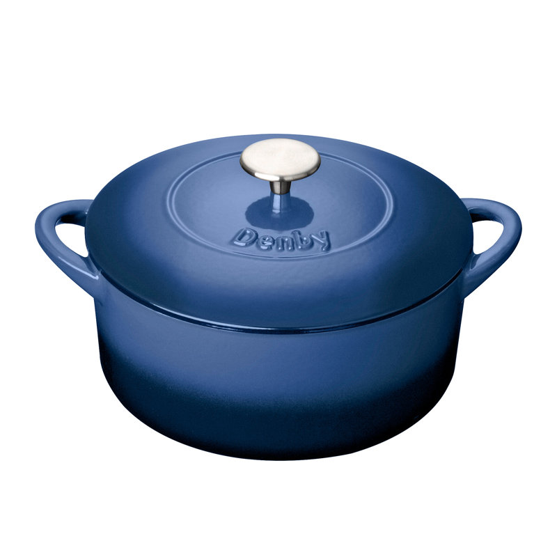 Denby Cast Iron Round Casserole, 24 cm, Cobalt Blue