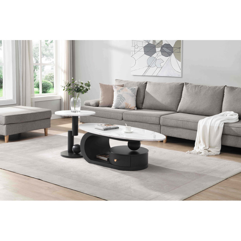 Ensemble de tables basses Modern Nesting, Blanc, Noir, Marbre
