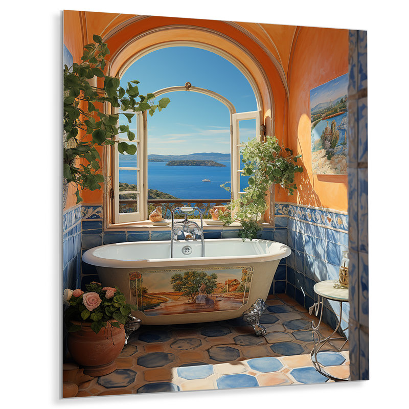 Blue Italian Bath Serenity II - Bathroom Metal Wall Art, 32" H x 16" W x 1" D