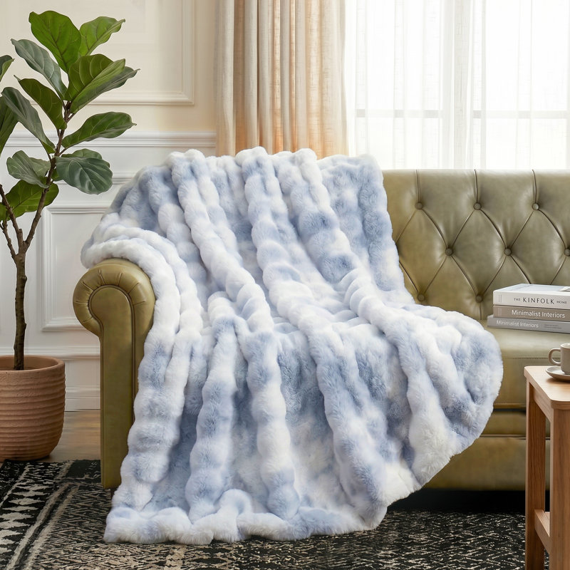 Jeté réversible Haalan Cozy, Lit simple, Teinture par nouage bleue