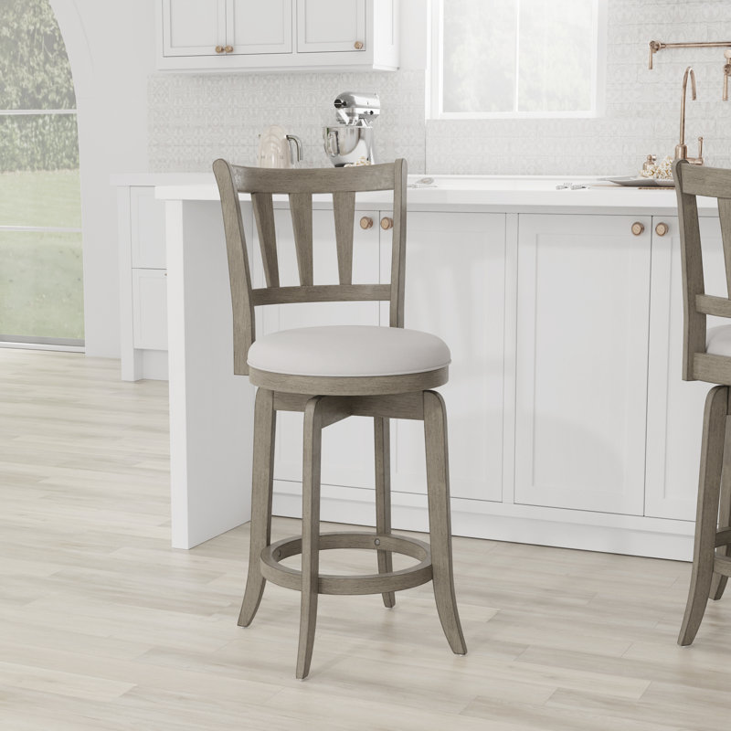 Arisa Swivel Stool, Counter Stool (25.5" Seat Height), Ivory/Aged Gray