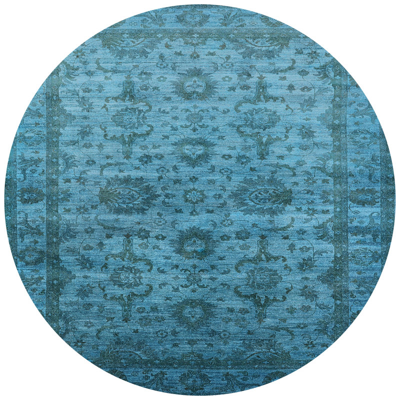 Tapis bleu sarcelle à motif oriental, Rond 4 pi