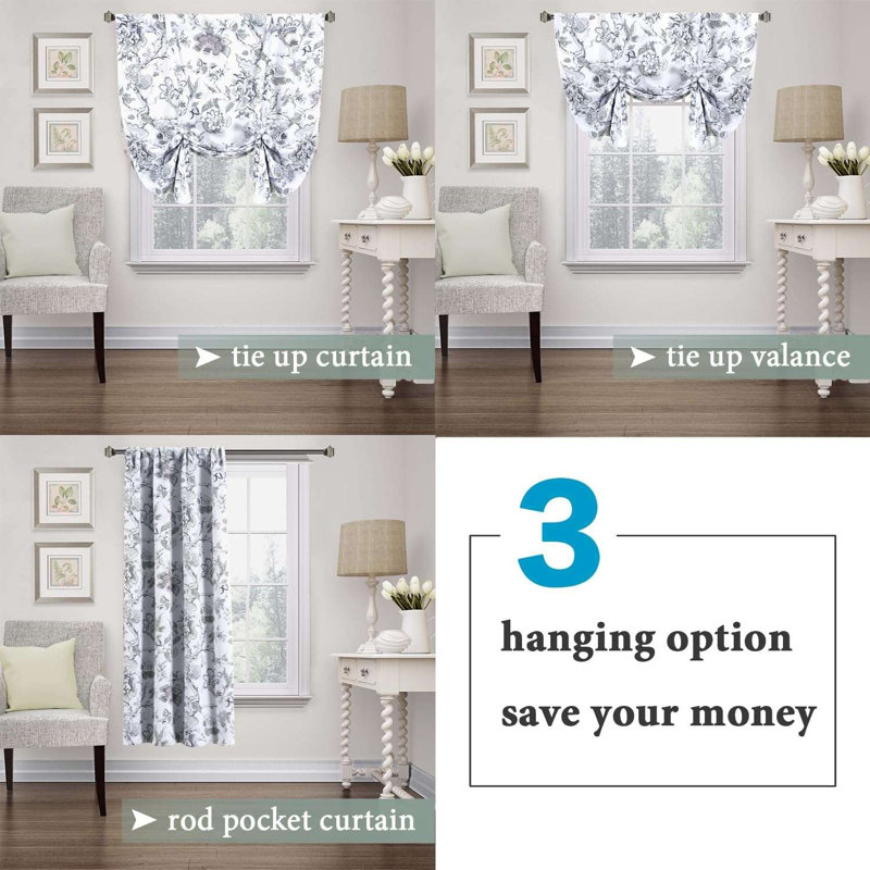 Thermal Insulated Blackout Curtain Adjustable Tie Up Shade Rod Pocket Panel for Small Window-42 Wide by 63" Long