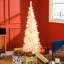 Arbre de Noël artificiel rose avec 160 lumières chaudes, 294 pointes floquées, 18,1 po., Arbre décoratif 59,1 po, rose, pointes