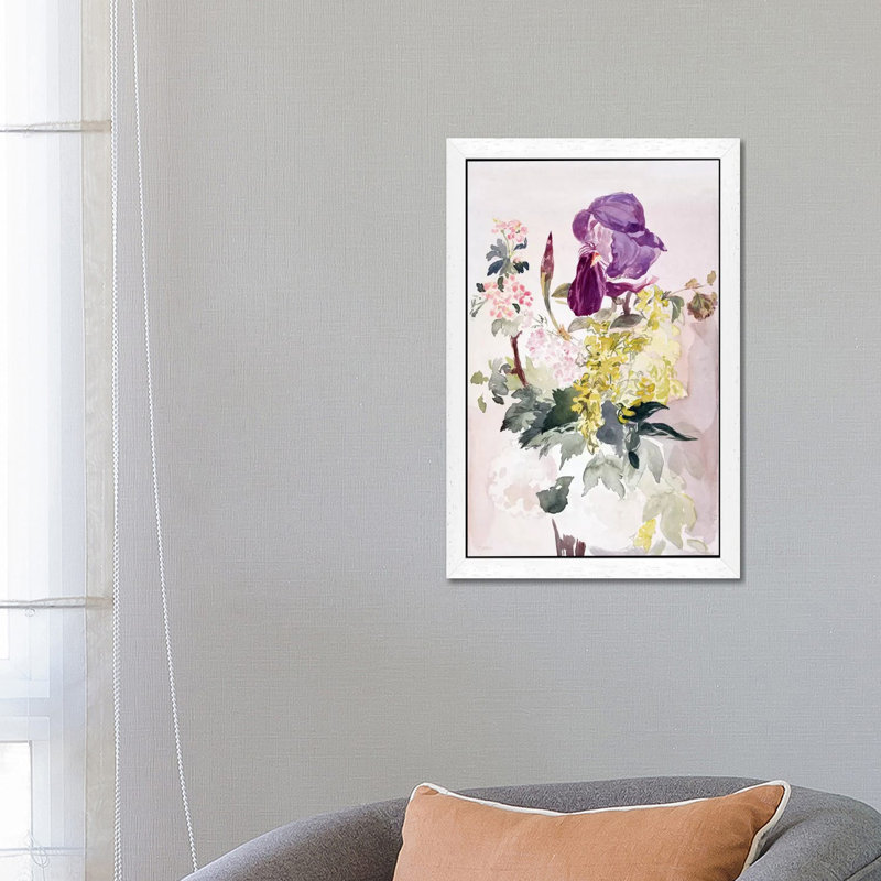 Flower Piece With Iris, Laburnum, And Geranium by Edouard Manet - Floater Frame Painting on Canvas, White Framed