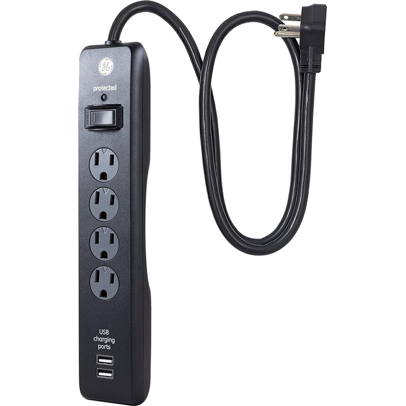 Protecteur de surtension 3-USB 4 prises 2-USB-A GE, 800J, noir, 33654