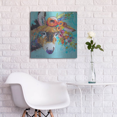 August Grove® «Floral Donkey» par St. Hilaire Elizabeth, art mural en métal